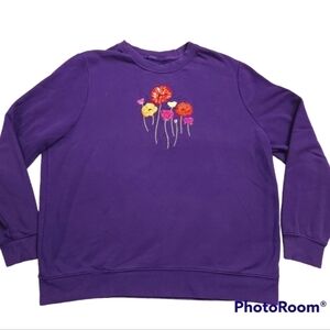 Purple Floral Embroidered Sequin Poppy Grandma Cottagecore Sweater